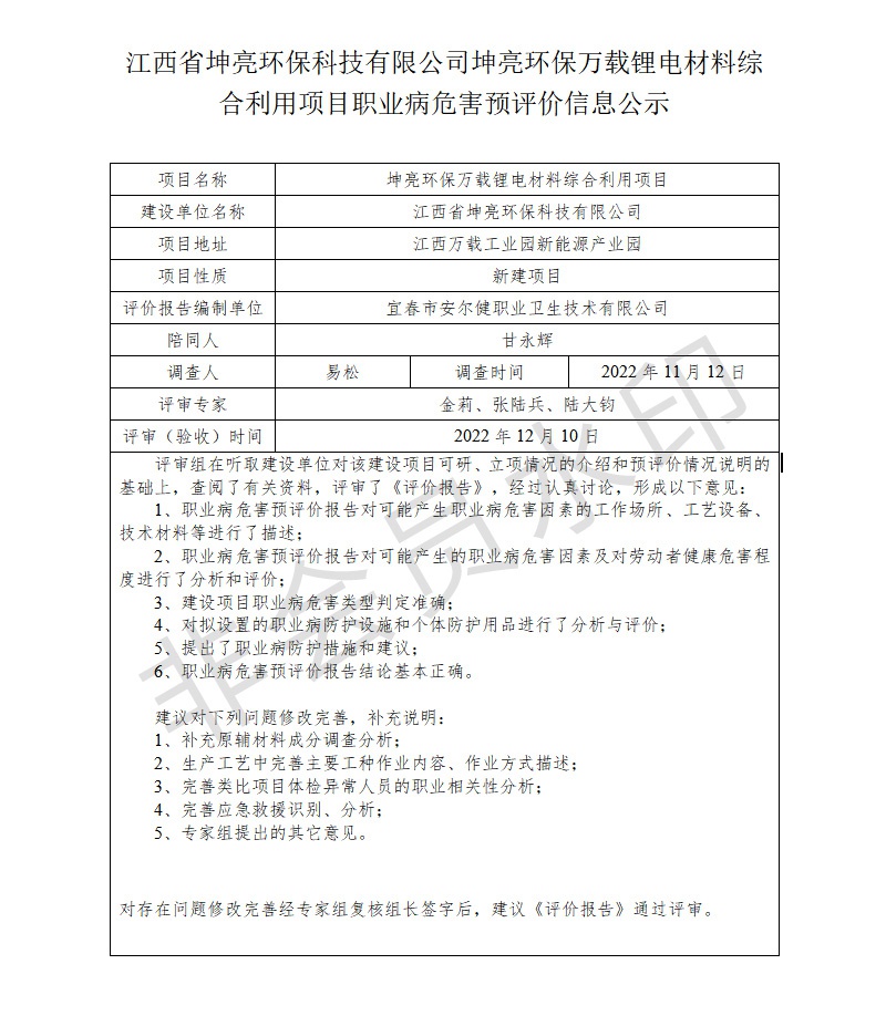 江西省坤亮環(huán)?？萍加邢薰纠ち镰h(huán)保萬載鋰電材料綜合利用項(xiàng)目職業(yè)病危害預(yù)評(píng)價(jià)信息公示.jpg